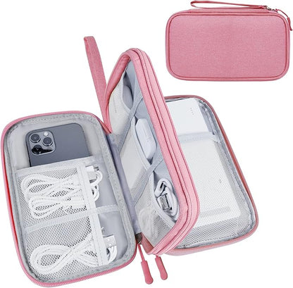 Electronics Travel Organizer,Portable Waterproof Electronic Travel Storage Bag for Small Charging Cord Storage,Charger,Small Electronics,SD Card etc,for Travel,Business - Pink