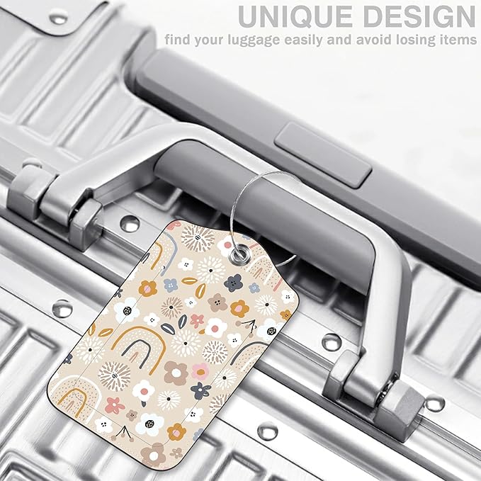 2 Pack Luggage Tags for Suitcases Boho Rainbow Flower Leather Luggage Tags Privacy Cover ID Label with Stainless Steel Loop and Address Card for Women Men Travel Bag Backpack