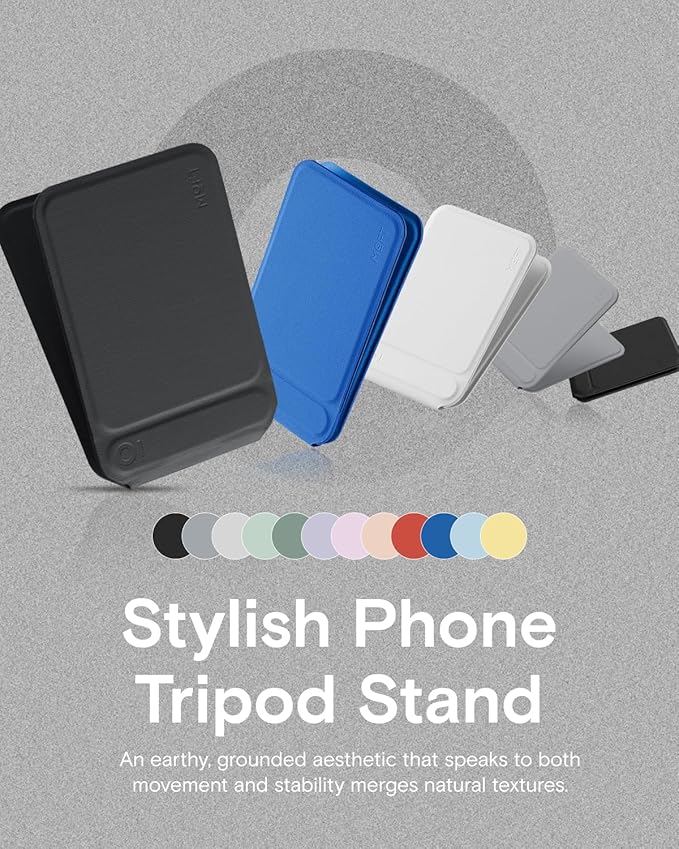 MOFT Phone Tripod Stand Selfie Stick for iPhone, Multi-Angles iPhone Stand, Lightweight & Portable Phone Holder, Strong Magnets, MOVAS Vegan Leather, Travel Essentials, Jet Black (Without Card Slot)
