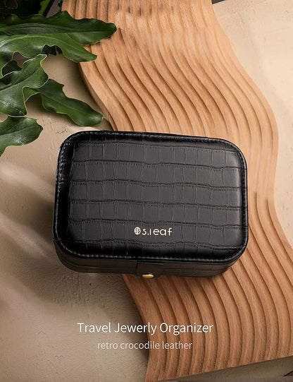 S.Leaf Travel Jewelry Organizer Travel Jewelry Boxes for Women Small Jewelry Travel Case Box Portable Travel Jewelry Case Travel Case Mini Jewelry (14_Crocodile_Black_Big)