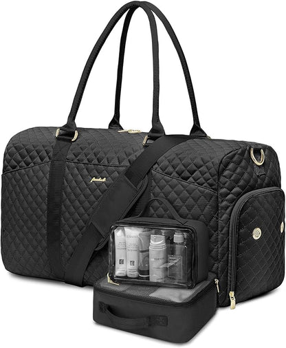 Weekender Travel Duffle Bag for Women - Carry on Bag with Shoe Compartment Overnight Bags with Wet Pocket Toiletry Bags Weekend Yoga Gym Traveling Hospital Bags for Labor and Delivery Black
