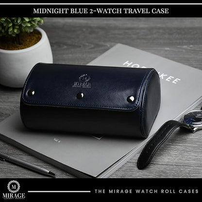 2 Watch Travel Case for Men – Watch Roll - Midnight Blue Vegan Leather