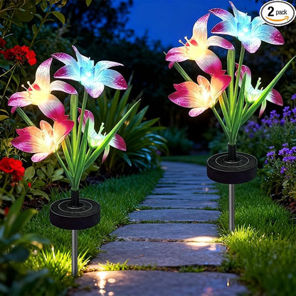 Upgraded Solar Garden Lights, 2 Pack Outdoor Solar Lights, New Round Panel