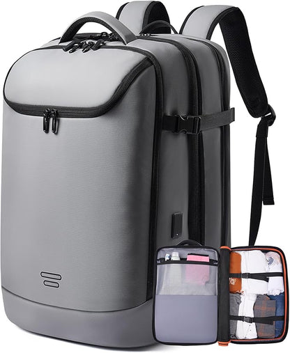 Carry on Backpack Airline Approved for Men, Travel 50L Expandable backpack Luggage Fits 17.3 Inch Laptop with USB Charging Port(grey)