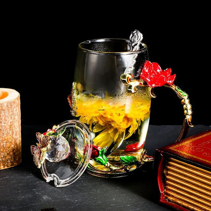 Nuanchu 4 Sets Flower Glass Tea Cups