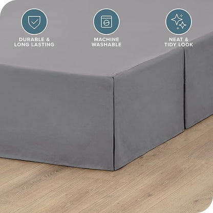 Bare Home King Bed Skirt - 15-Inch Tailored Drop Easy Fit - Bed Skirt for Beds - Center & Corner Pleats (King, Grey)