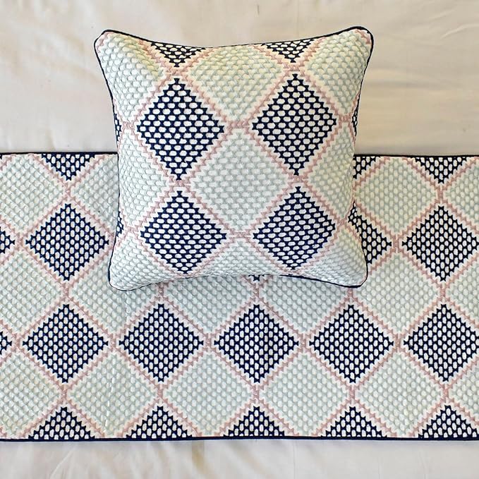 The HomeCentric King/Queen/Twin Blue Decorative Bed Runner Full 68"x18" Bed Runner with Two Pillow Cover, Embroidered Bed Scarf on Embroidered Fabric - Pointillism