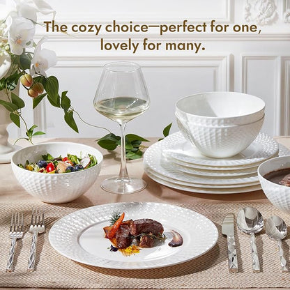 18Pc Rhombus Edge White Bone China Set, Service
