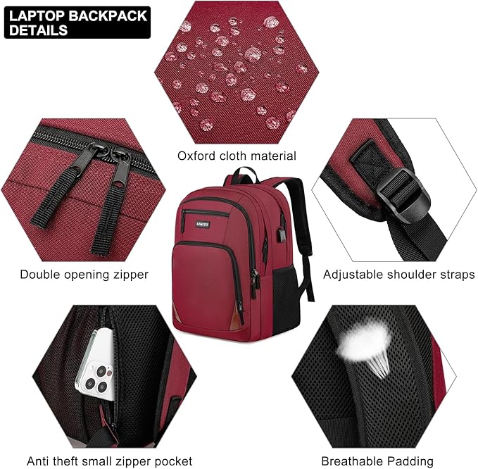 Red Backpack for School, School BackPack for Teens, Boys and Girls, with 15.6 inch Laptop Bookbag for College High School, Large Computer Back Pack with Compartments for Men & Women