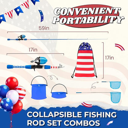 Kids Fishing Pole, Portable Telescopic Kids Fishing Poles for Boys and Girls, Fishing Rod and Reel Combo Kit with Tackle Box, and Fishing Net, Best Fishing Pole for Toddler Youth
