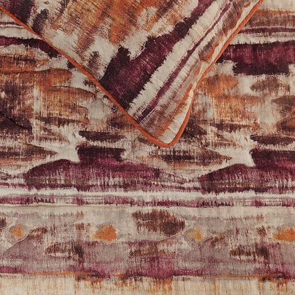 The HomeCentric King Queen Twin Pink & Orange Designer Twin 53"x18" Bed Runner with 2 Pillow Cover, Ikat & Quilted Bed Scarf on Cotton Printed Fabric - Ikat Splash