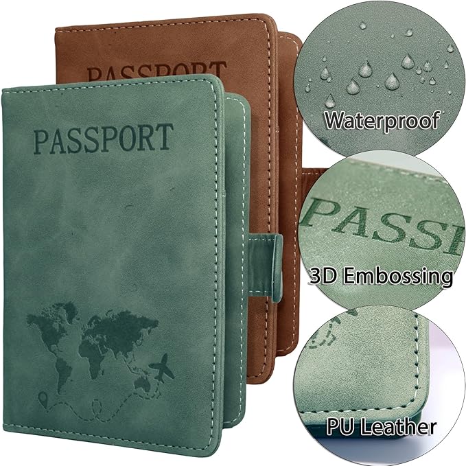 Passport Holder for Travel Essentials, 2 Pack Rfid Passport Cover for Women Men