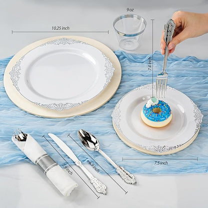 Bestluck 350PCS Silver Plastic Plates