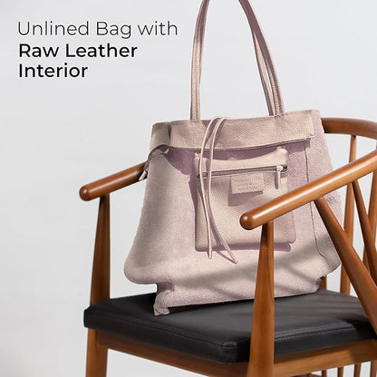 Italian Calf Leather Tote for Women with Zipper, Inner Pocket & Flat Base | Soft Unlined Shopper for Work & Travel