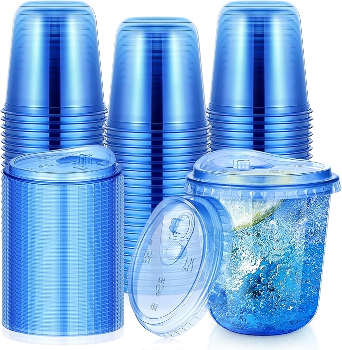 KesaPlan 50 Pack 12 oz Blue Round Bottom Plastic Party Cups