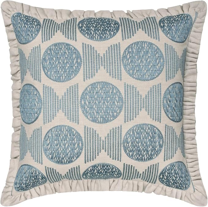 The HomeCentric King/Queen/Twin Blue Decorative Bed Runner Full 68"x18" Bed Runner Without Pillow Cover, Embroidery, Ruffles Bed Scarf on Linen Fabric - Ellara Blue