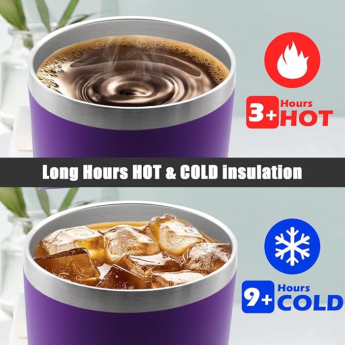 20 oz Tumbler Coffee Tavel Tumblers Bulk with Lid Stainless Steel Double Wall Vacuum Insulated Mug Powder Coated Cups fit Car Cupholder for Hot and Cold - Purple, 8Pack