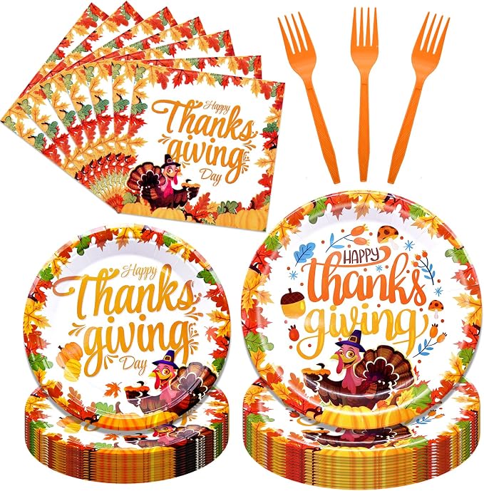 96 Pieces Happy Thanksgiving Tableware Set Party Supplies