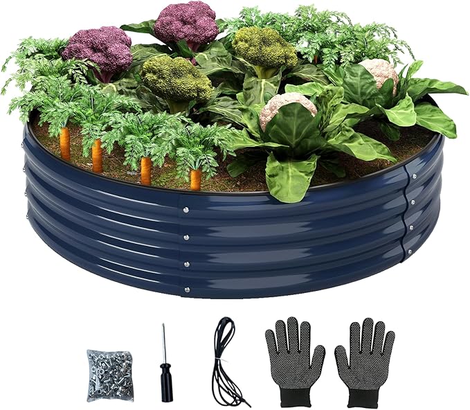 Galvanized Metal Planter Round Raised Garden Bed Kit