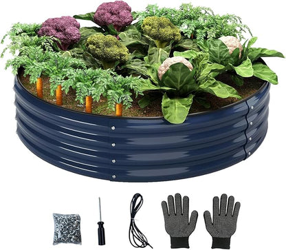 Galvanized Metal Planter Round Raised Garden Bed Kit