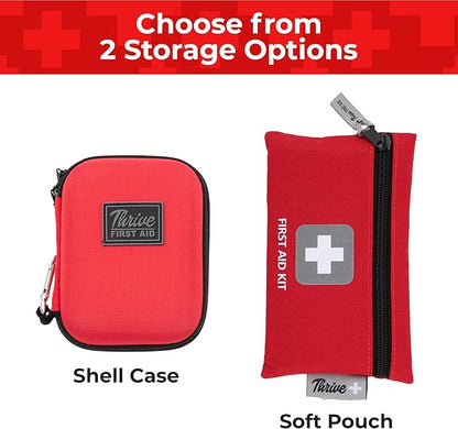 Thrive Travel Essentials Mini First Aid Kit - 66-Piece, Red Shell Case - Hiking, Camping & Cruise Essentials - Mini Medicine Kit