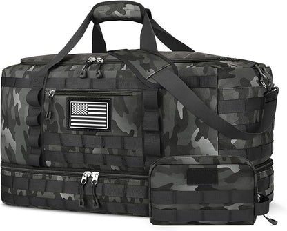 ETRONIK Travel Bag for Men Women, Gym Bag & Tactical Duffle Bags for Travel, Carry on with Toiletry Bag and Shoe Compartment, Weekender Overnight Trip with Wet Pocket for Workout Medical, Black Camo