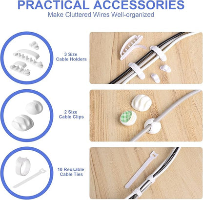 Chouky Cable Organizer Box Set of Three, Power Cover Cord Holder Surge Protector for Desk (White)
