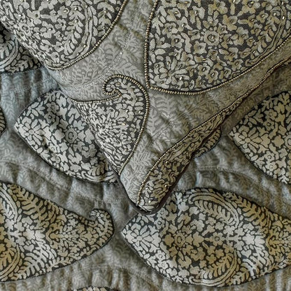 The HomeCentric King/Queen/Twin Grey Decorative Full 68"x18" Bed Runner with Pillow Cover, Paisley & Beaded Bed Scarf on Jacquard Fabric - Paisley History