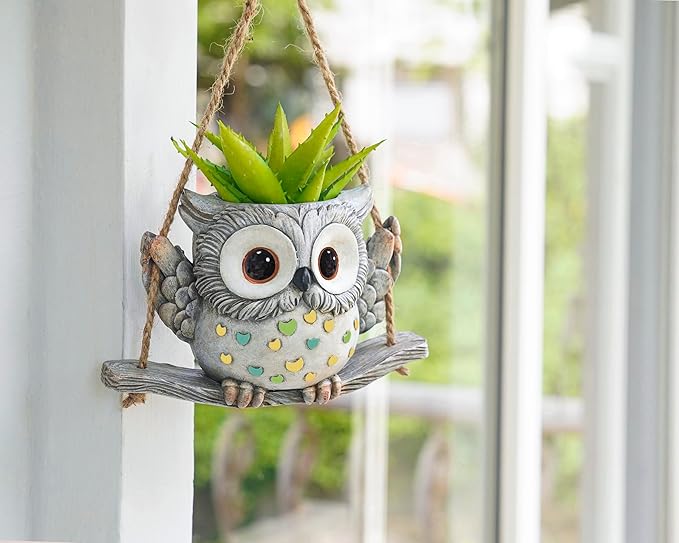 Swing Owl Hanging Planters for Indoor Plants, Cute Small Succulent Pots