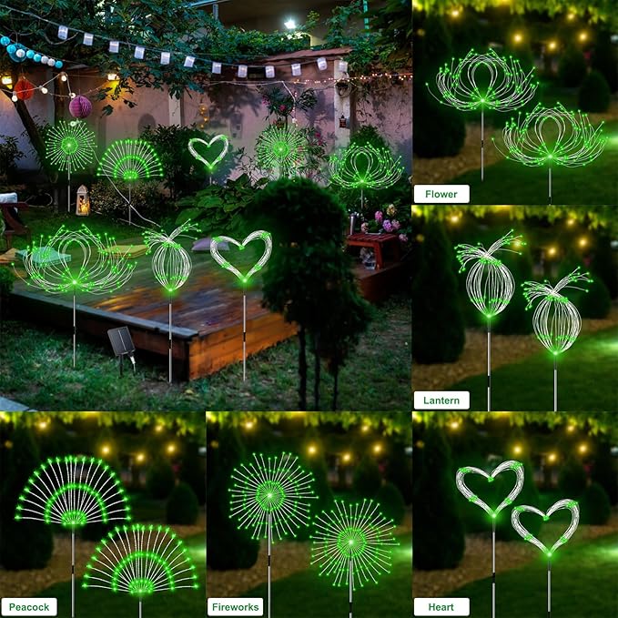 Solar Garden Lights Outdoor Waterproof, 4 Pack Total 480 LED Solar Firework