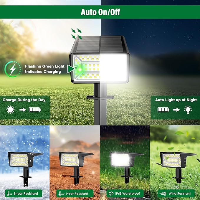 Solar Spot Lights Outdoor with 60 LED & Auto On/Off, 6 Pack Solar Lights