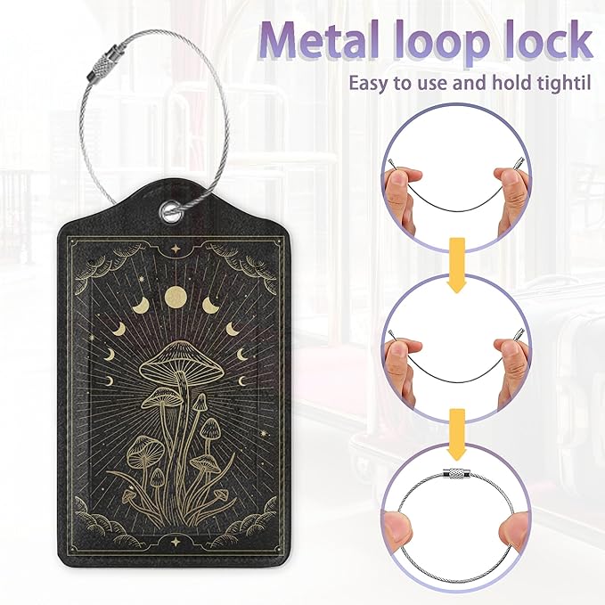 Zodiac Moon Phase Luggage Tag for Suitcase, Mushroom Luggage Tag with Privacy Flap & Name ID Label & Metal Loop, Travel Suitcase Tags for Women