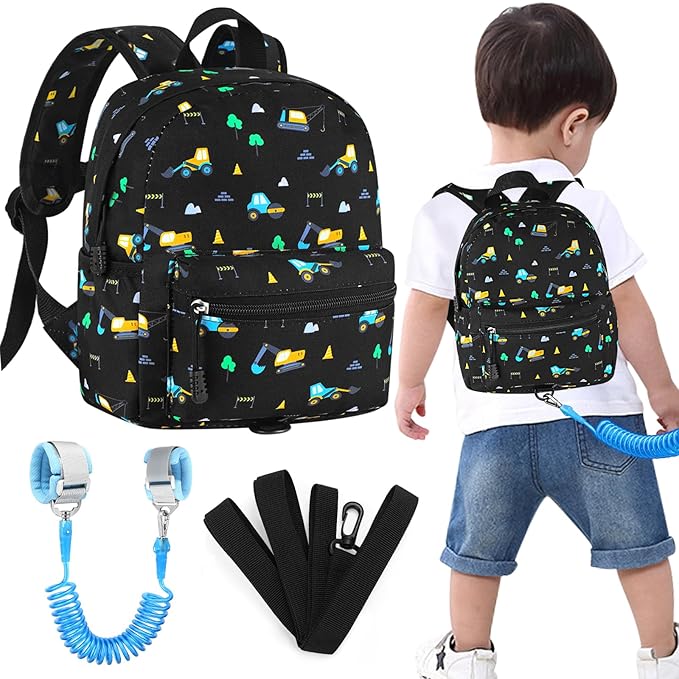 Accmor Toddler Backpack Leash, Mini Child Backpack with Anti Lost Wrist Link, Cute Kids Backpack Walking Harness for Outdoor Travel, Adorable Excavator Backpack Tether for Baby Boys Girls Ages 1-3