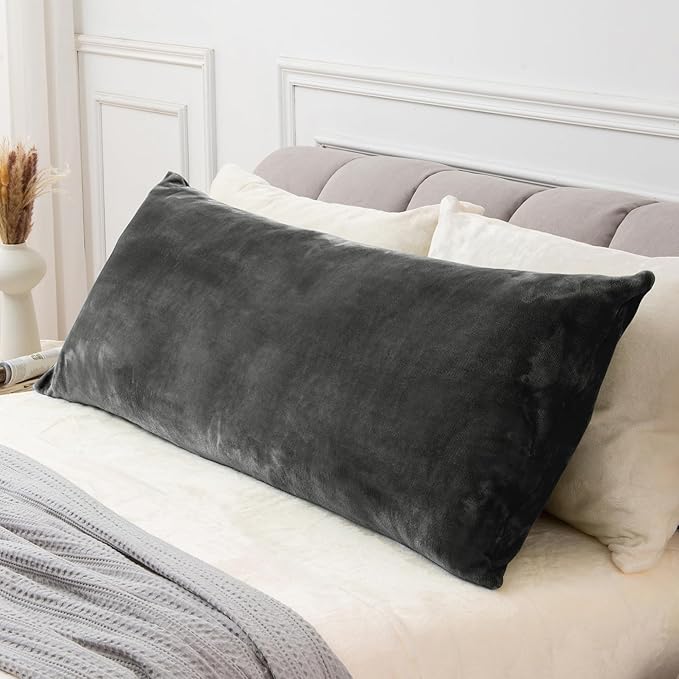 BEDELITE Body Pillow Cover with Zipper Closure, Super Soft and Cozy Fuzzy Fleece Pillowcase 20 x 54 Inches, Luxury Fluffy Plush Long Body Pillow Pillowcase for All Seasons(Dark Gray)