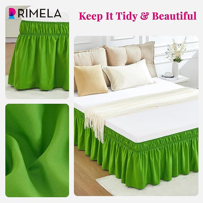 RIMELA Green Bed Skirt King Size 18 Inch Drop, Elastic Bed Skirting for Bed Base and Frame, Bedding Dust Ruffle Easy to Install, Lightweight Wrap Around Adjustable Bedskirt