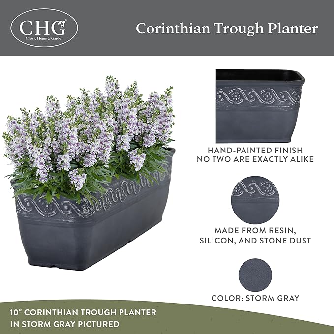 Classic Home and Garden Corinthian Rectangular Trough Window Box Planter