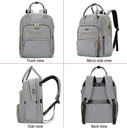 Laptop Backpack for Women Men, School Backpacks for Teens Girls Boys, 17.3 Inch Work Laptop Bag with USB Port Charging, Water Resistant College Bookbags for Girls, Grey