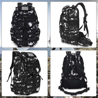 50L Military Tactical Backpack Hiking Waterproof Backpack Large Military Pack 3 Day Assault Pack Molle Bag Rucksack (Black Lightning)