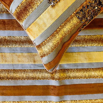 The HomeCentric King/Queen/Twin Gold & Brown Decorative CA King 86"x18" Bed Runner Without Pillow Cover, Striped, Beadwork & Handmade Bed Scarf on Velvet Fabric - Streamlined
