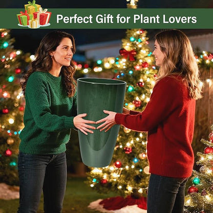 24/21/12 Inch Large Plastic Planter, Lightweight Ceramic-Look Tall Planters