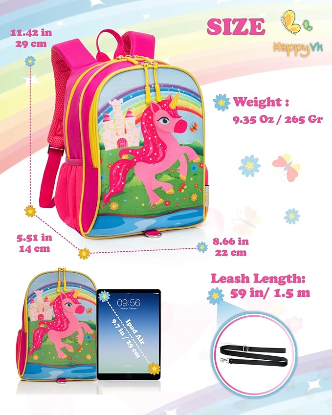 Backpack with Leash for Kids-Anti Lost Walking Toddler Leash-Unicorn design-for 1-4 Years Old Girls