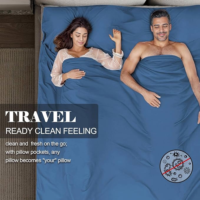 Sleeping Bag Liner,Travel Sheet & Adult Sleep Sack, Camping Sheets Travel Sleep Sack for Backpacking,Hotels & Hostels -Lightweight Single &Double Travel Sheet Camping Sheets