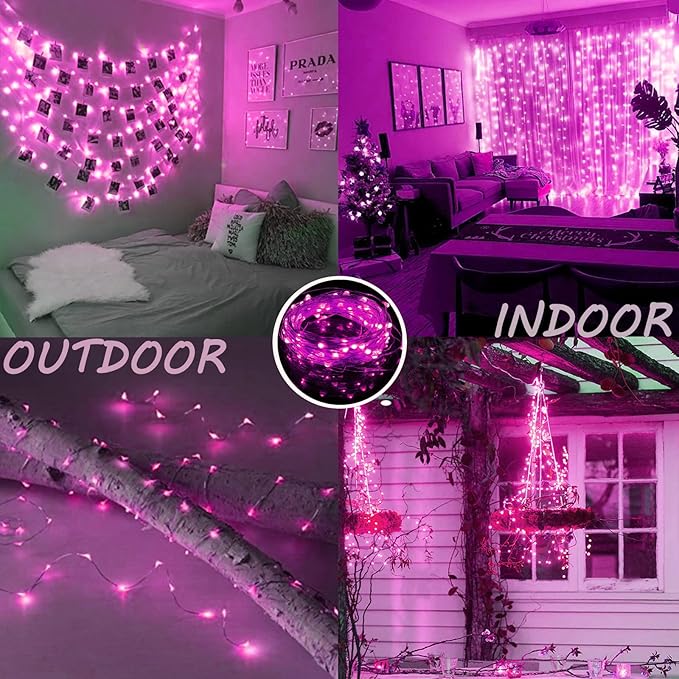 66Ft 200LED Pink Fairy Lights Plug in, Waterproof String Lights Outdoor &