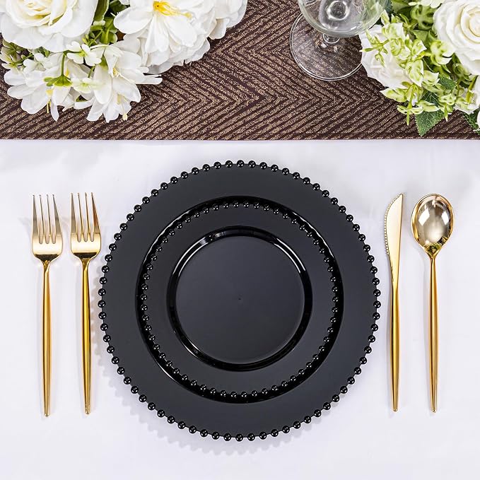 U-QE 60PCS Black Plastic Plates