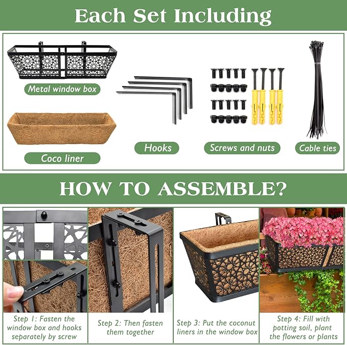 ZeeDix Railing Planter Boxes, 24 Inch Window Flower Box Planters