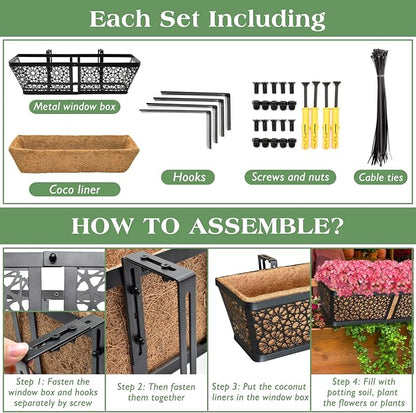 ZeeDix Railing Planter Boxes, 24 Inch Window Flower Box Planters