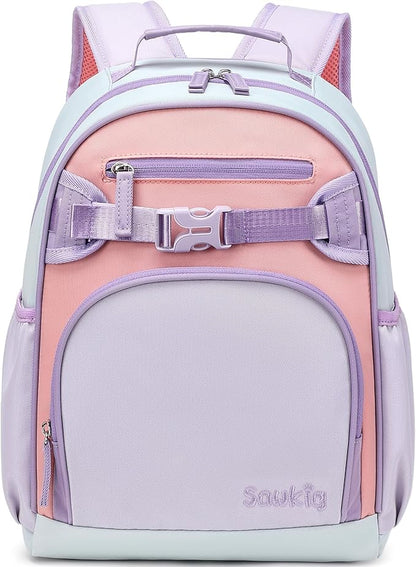 Lightweight Cute Kids Backpack for School Kindergarten Elementary Backpacks for Gilrs ages 6-8-10 (Purple Pink)