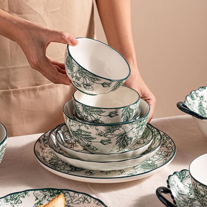 Ceramic Dinnerware Set, Floral Plates and Bowls Sets, Microwave & Dishwasher