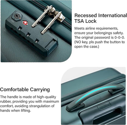Hanke 3 Piece Luggage Sets with Spinner Wheels, Carry On Luggage Lightweight PC Hard Shell Suitcases Travel TSA Luggage Rolling Checked Bag 20/24/28 Inch Luggage(Blackish Green)