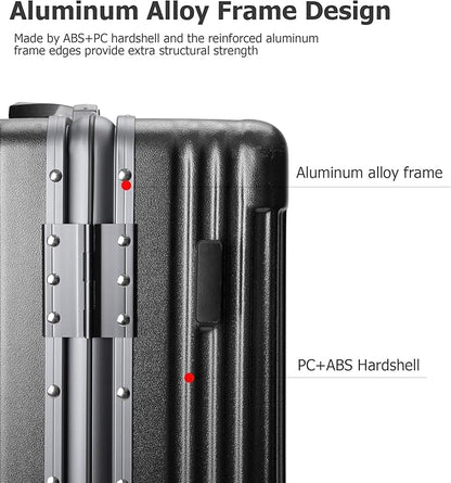 feilario 24in Aluminium Frame PC Hard Shell Spinner Wheels Luggage, Built-In TSA lock Carry on Suitcase, with Cup Holder, USB Port, Phone Holder